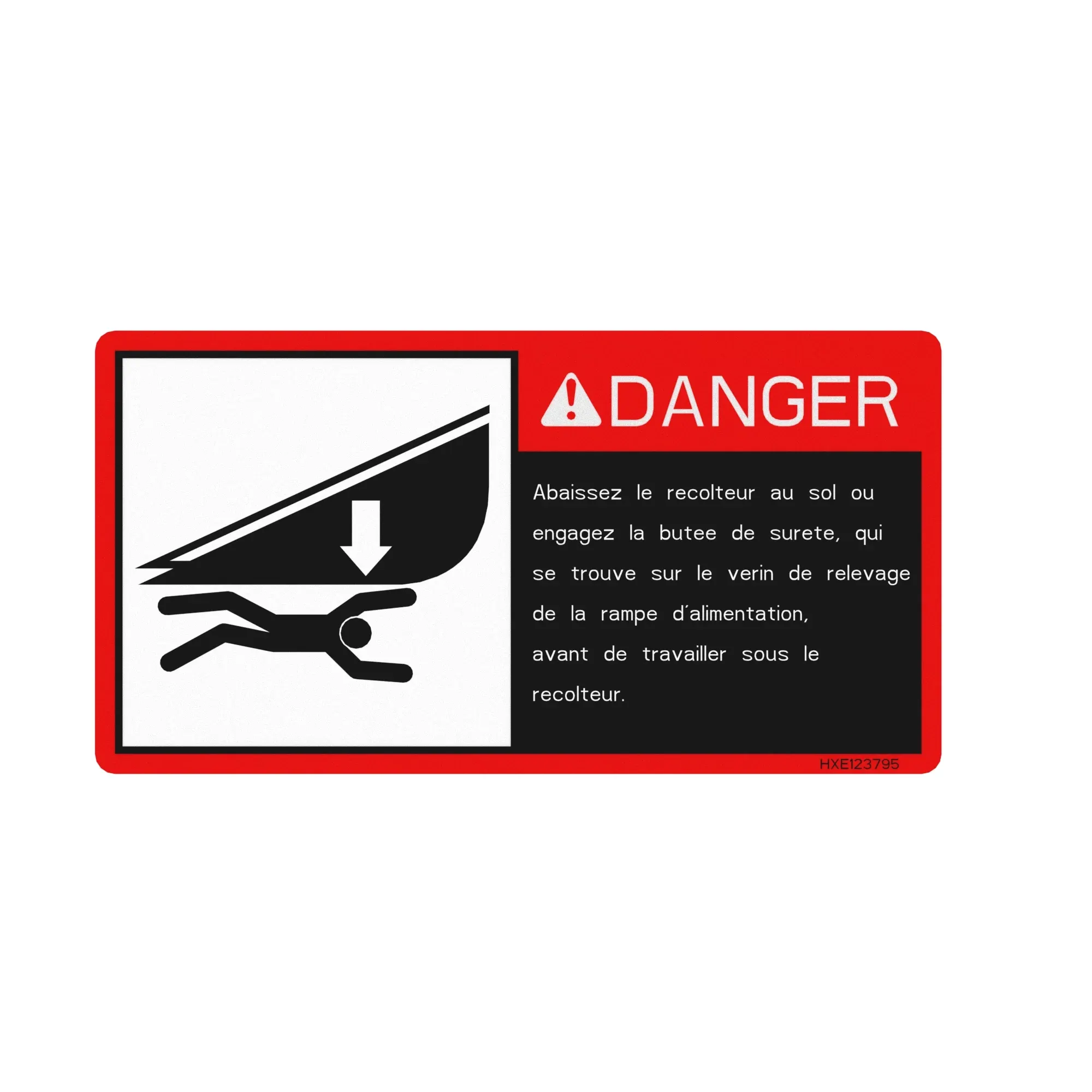 John Deere Safety Sign, Header Danger, French - HXE123795