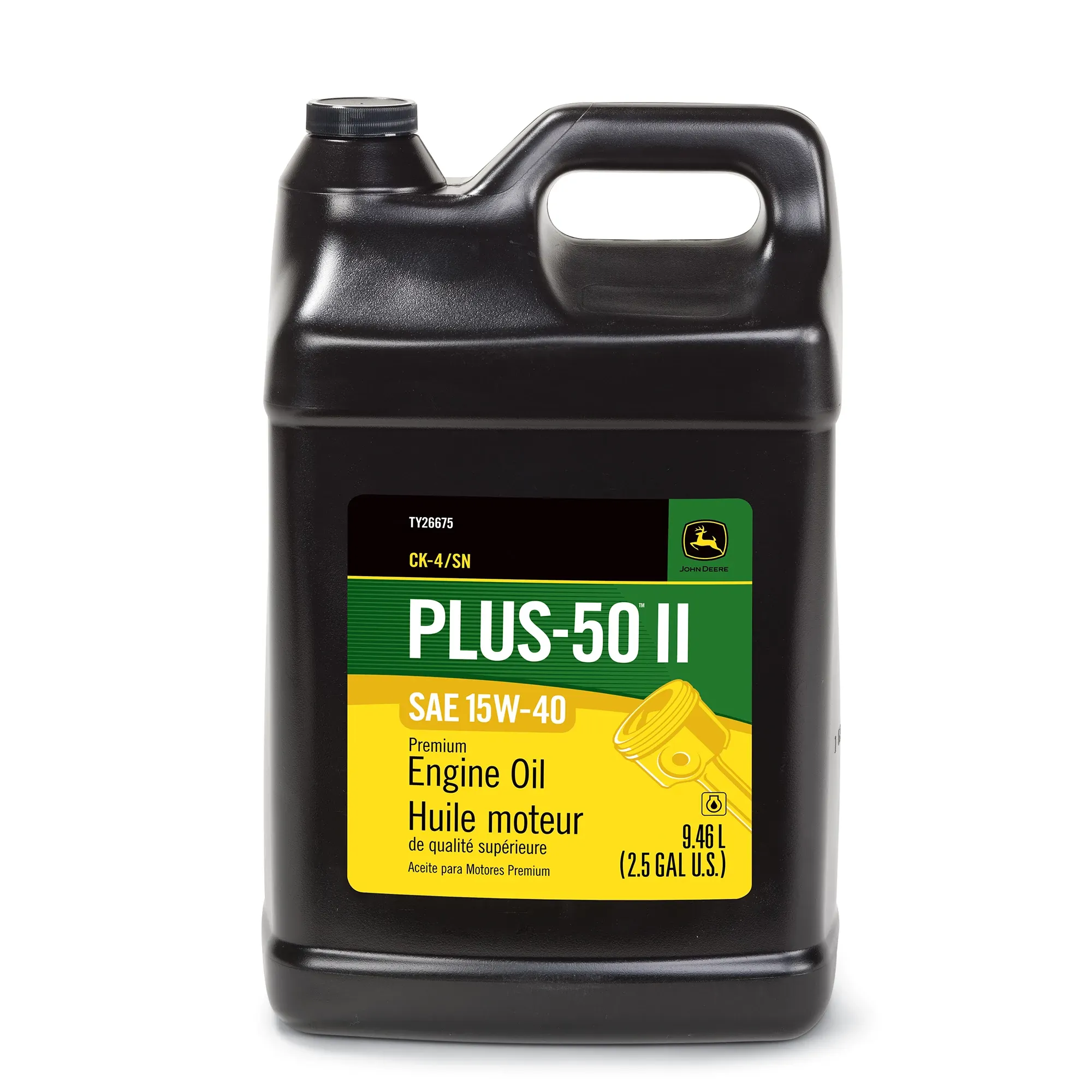 John Deere Premium Engine Oil, Plus-50™ II, SAE 15W-40, API CK4/SN, 9.46 Liter (2.5 Gallon) - TY26675