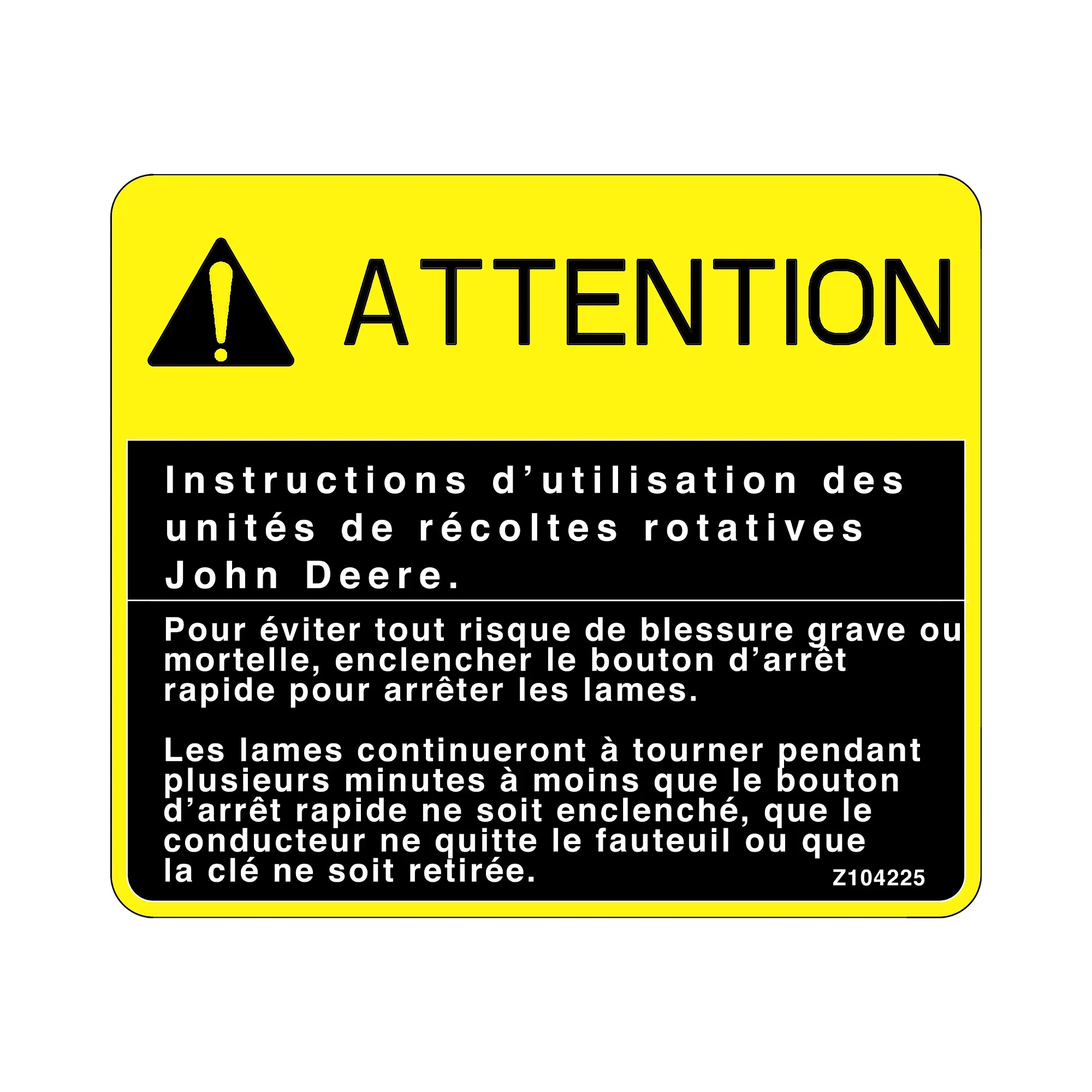 John Deere Safety Sign, Label - Z104225