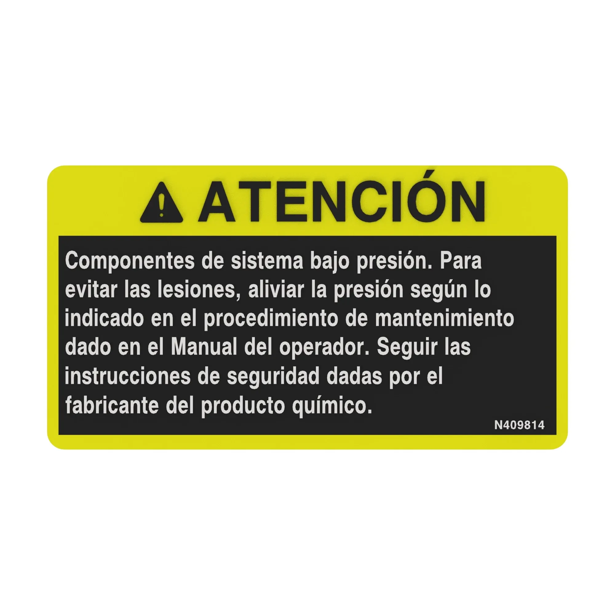 John Deere Label, Trapped Pressure Warning, Spanish - N409814