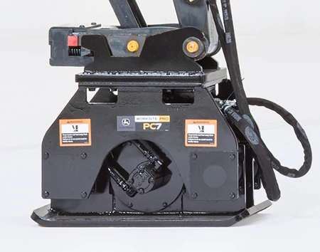 Front studio view of a PC7 Plate Compactor, eccentrically housed for motor protection