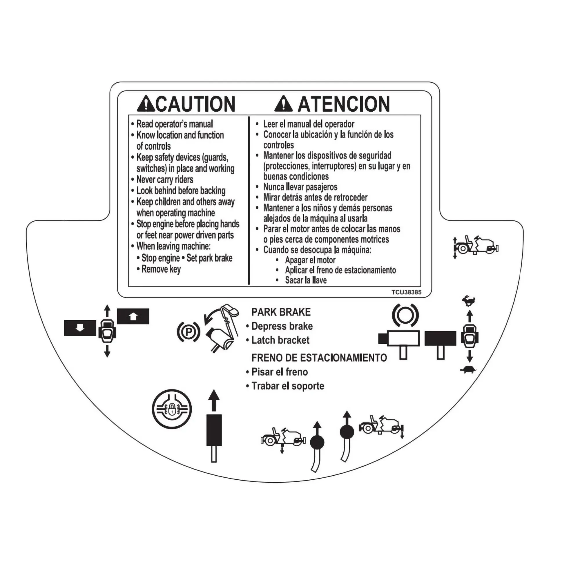 John Deere Caution Label, English/ Spanish - TCU38385