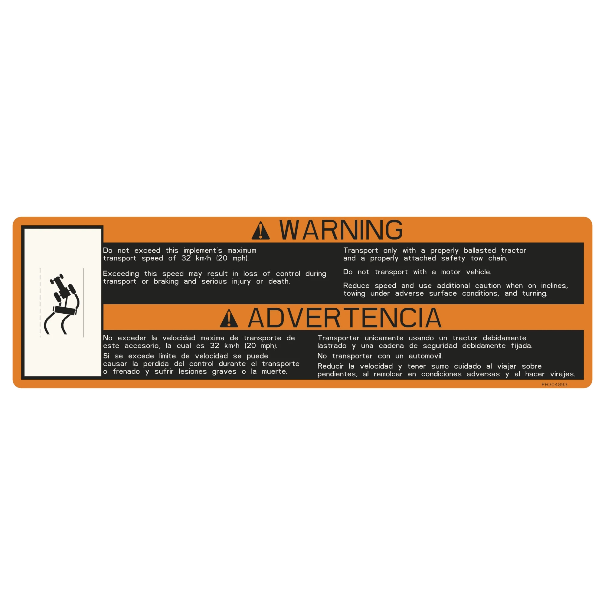 John Deere Safety Sign, Transportation Warning - FH304893