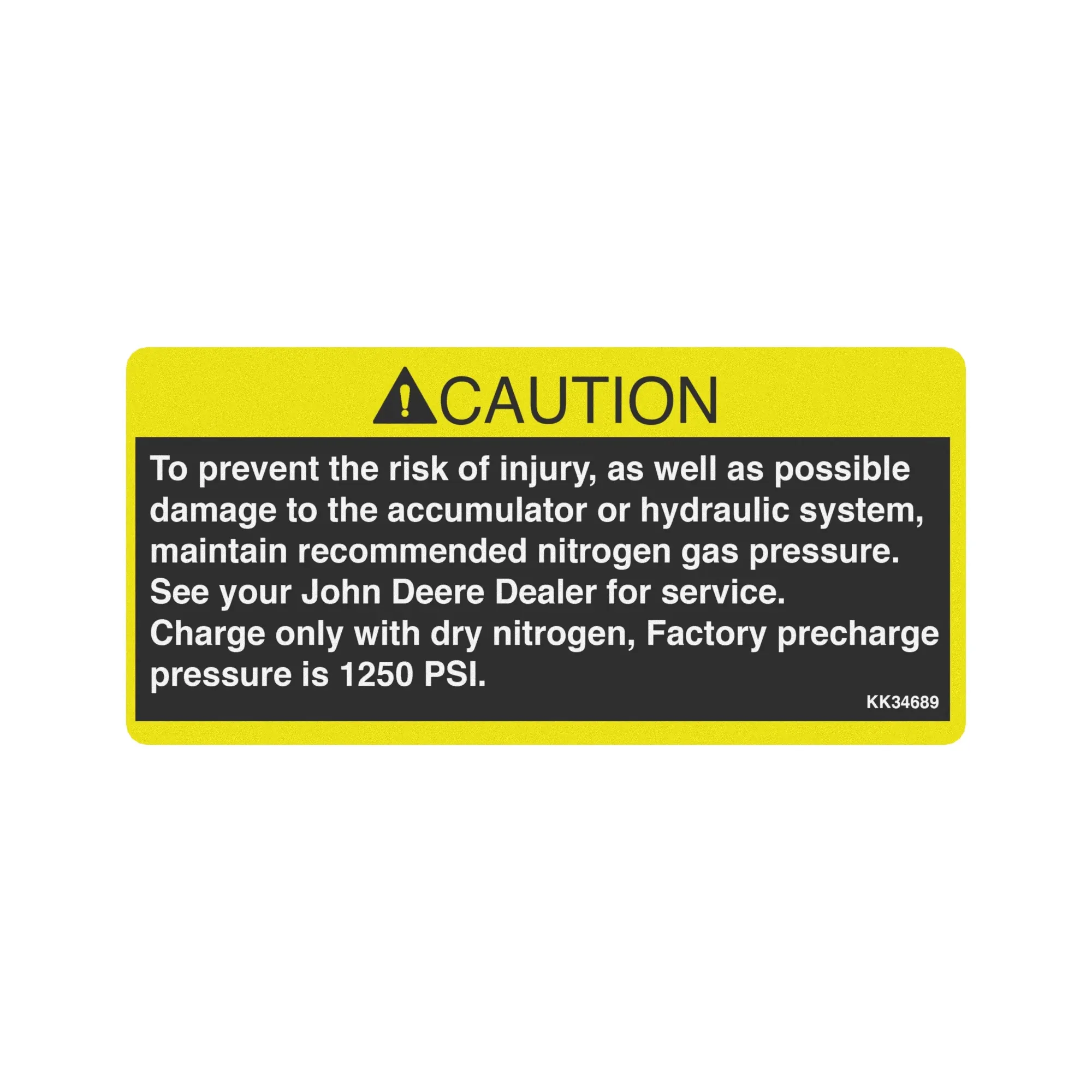 John Deere Safety Sign, Accumulator Caution - KK34689