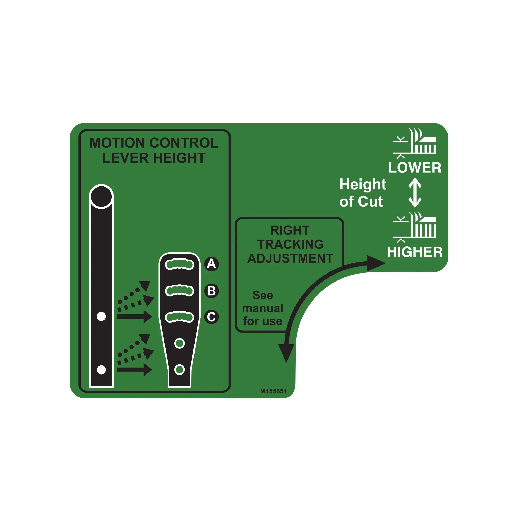 John Deere Right Side Control Sticker Label, English - M155651