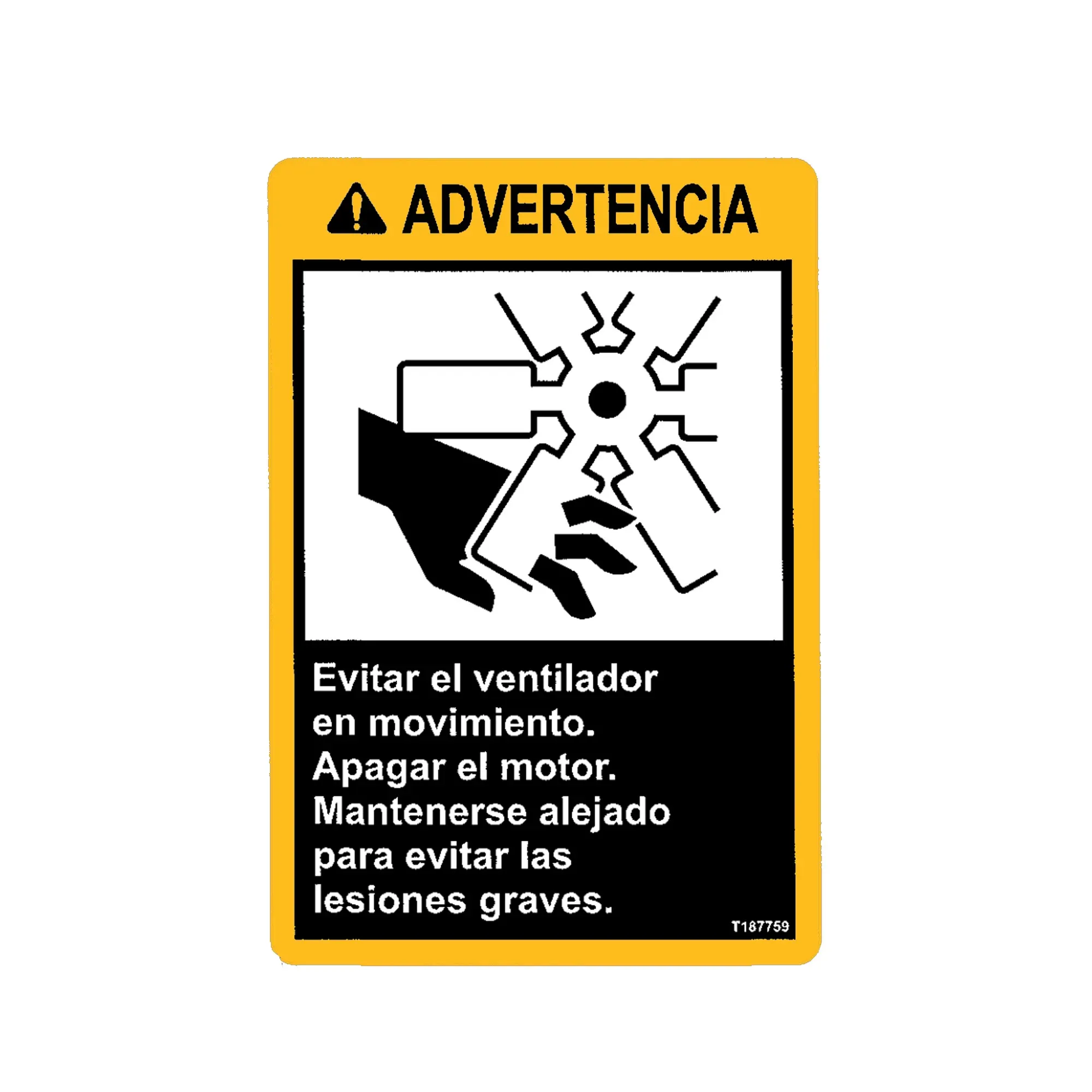 John Deere Warning Fan Decal, Spanish - T187759