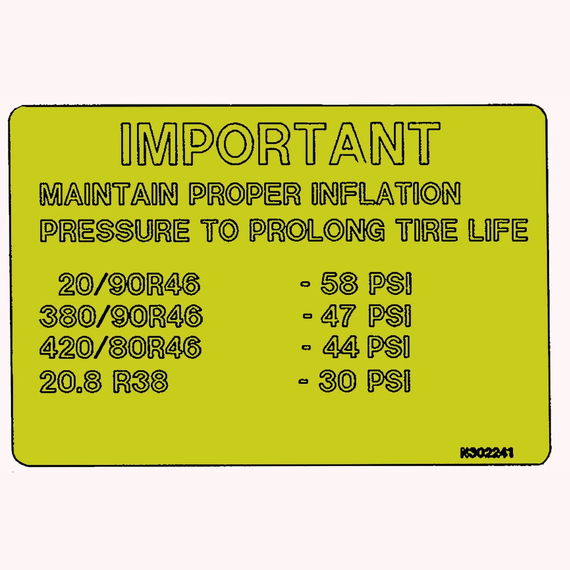 John Deere Tire Pressure Label - N302241