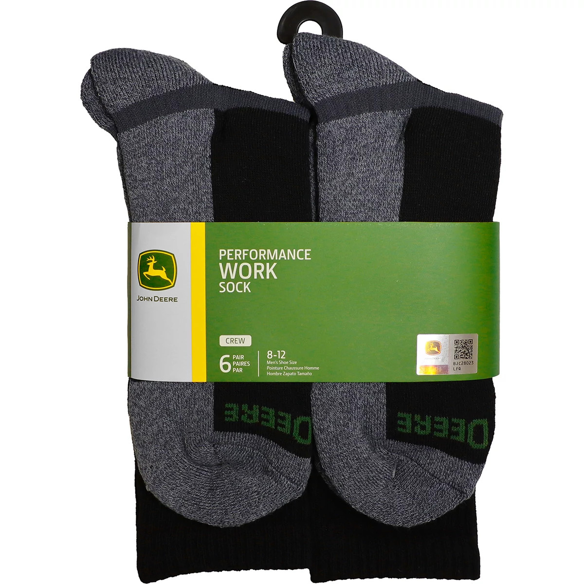 6 Pack Black Crew Performance Work Sock | Shop.Deere.com