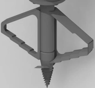 Computer-generated graphic of a gray stump shredder blade, featuring pilot cone, auger, and AR500 steel blades