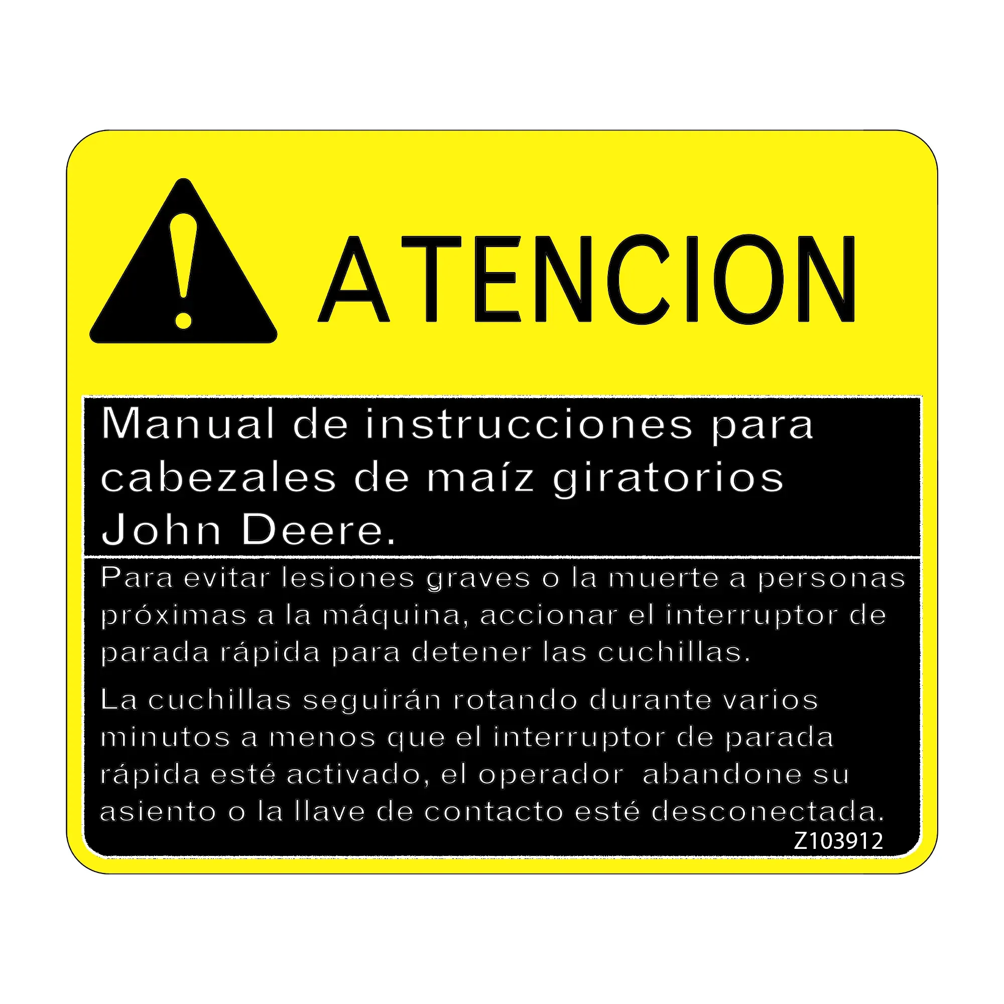 John Deere Safety Sign, Label - Z103912