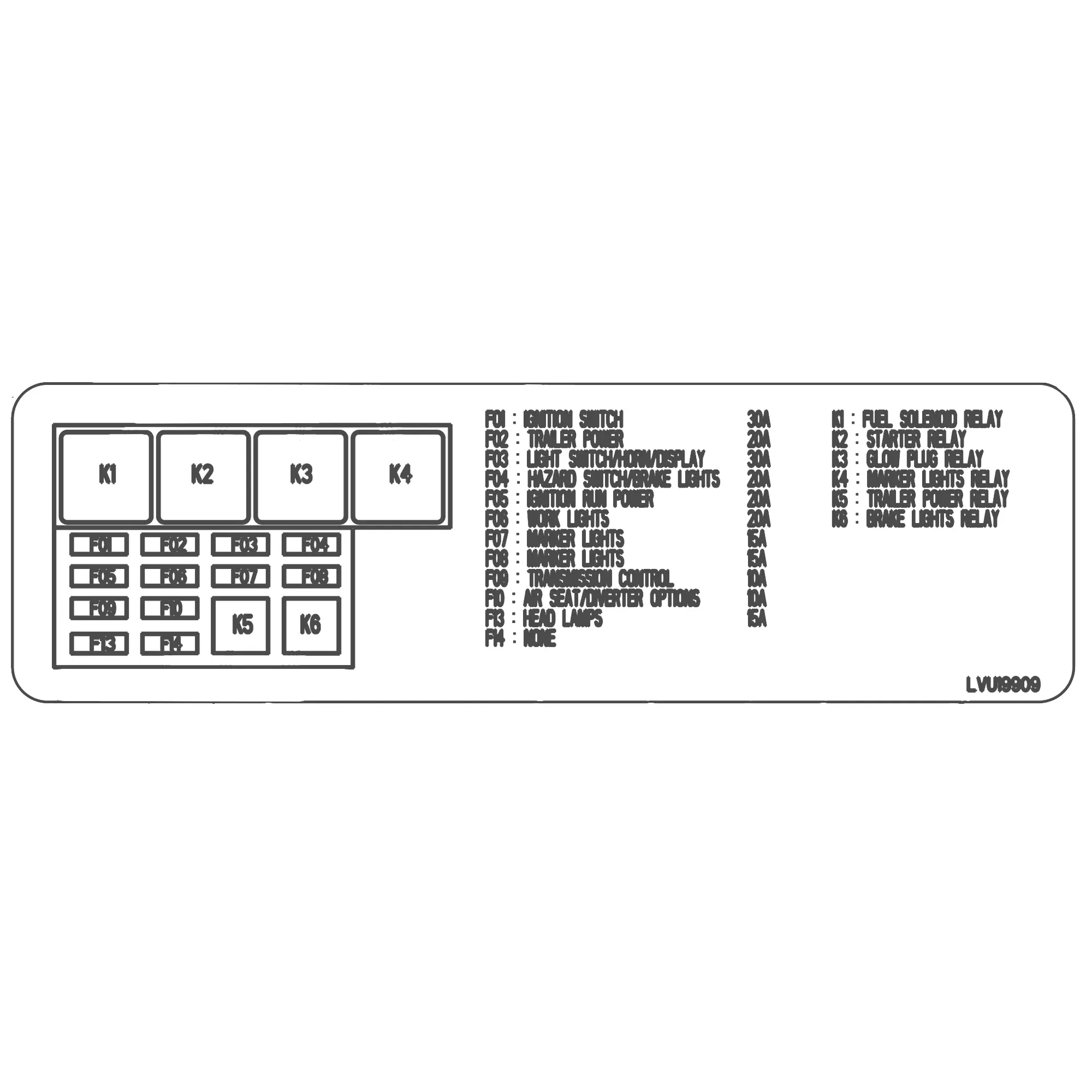 John Deere Fuse Panel Label, OOS 3X20 - LVU19909