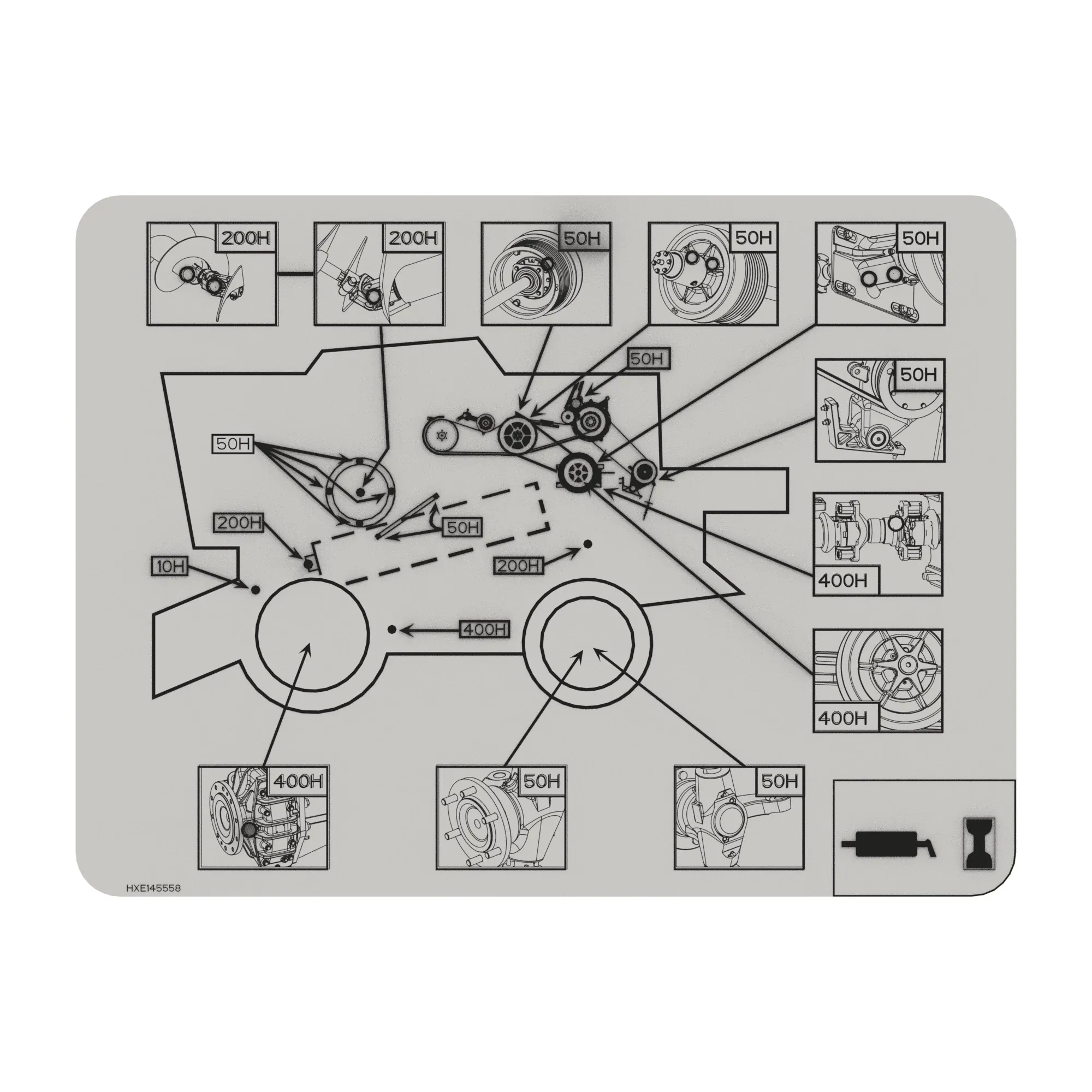 John Deere Lubricant Chart Label, Left Side - HXE145558