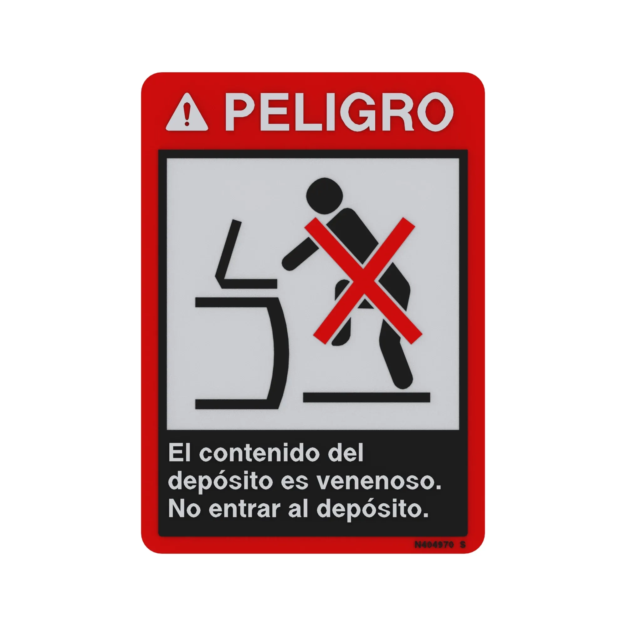 John Deere Danger Tank Lid Opening Label, Spanish - N404970