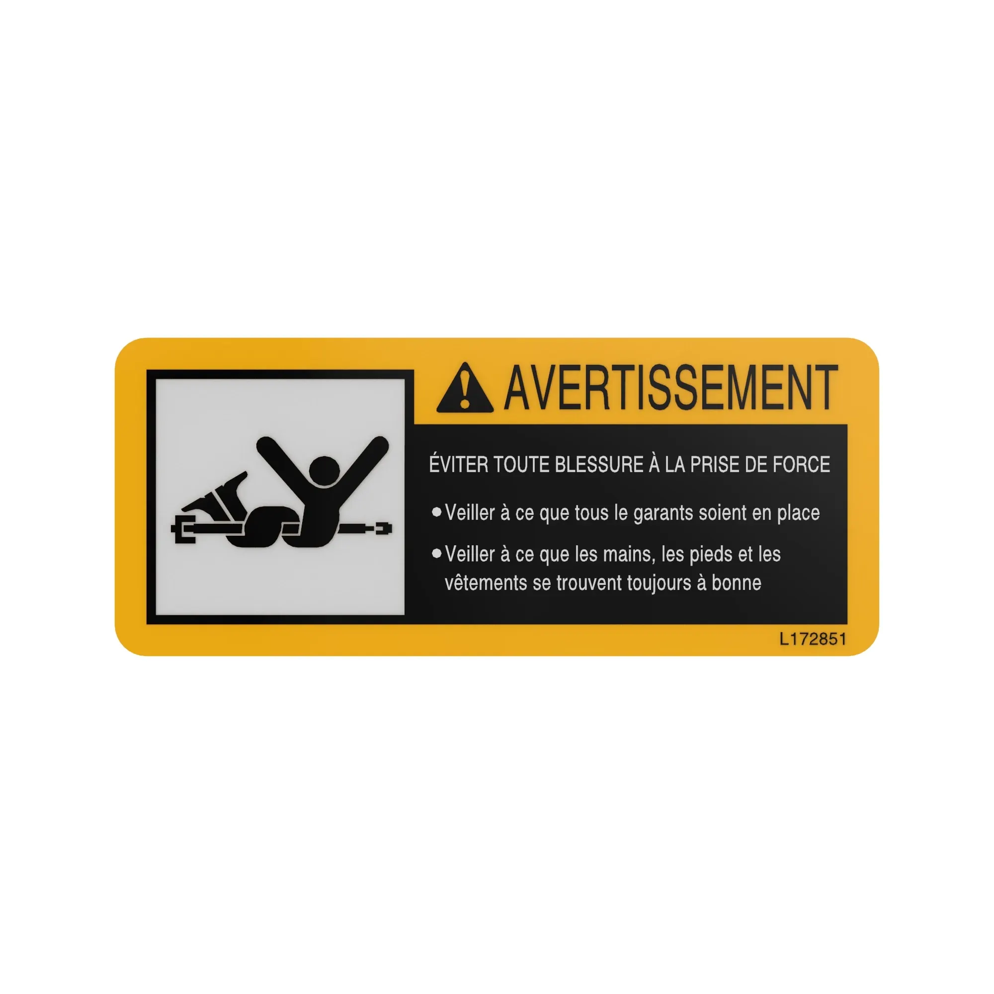 John Deere PTO Text Free Warning Decal - M118208