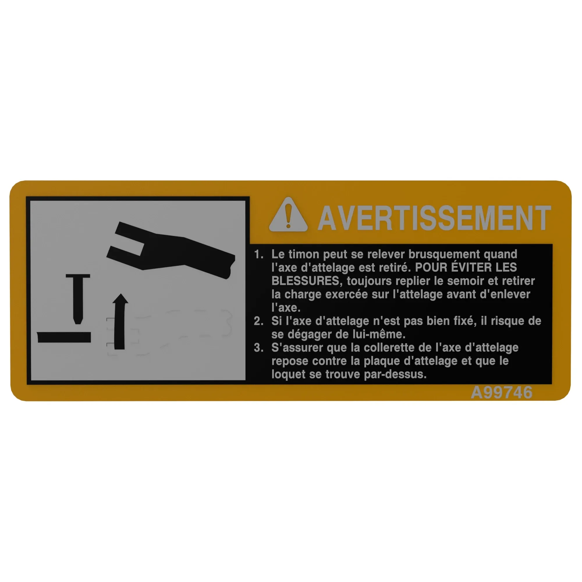 John Deere Warning Label, tongue Whip, French - A99746