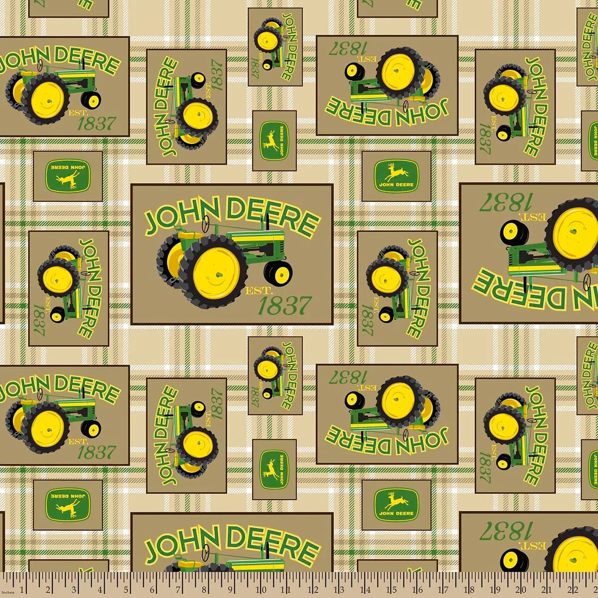 Plaid with Vintage Tractors - 5 Yard Fabric